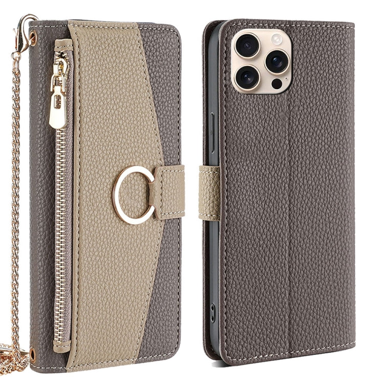 For iPhone 16 Pro Max Crossbody Litchi Texture Leather Phone Case(Grey) - iPhone 16 Pro Max Cases by buy2fix | Online Shopping UK | buy2fix