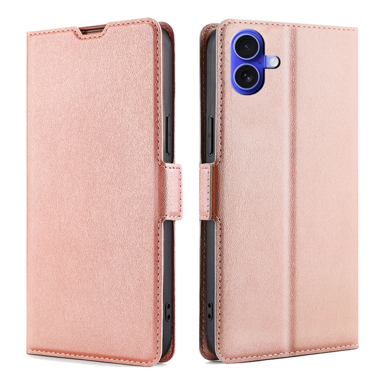 For iPhone 16 Plus Ultra-thin Voltage Side Buckle Horizontal Flip Leather Phone Case(Rose Gold) - iPhone 16 Plus Cases by buy2fix | Online Shopping UK | buy2fix