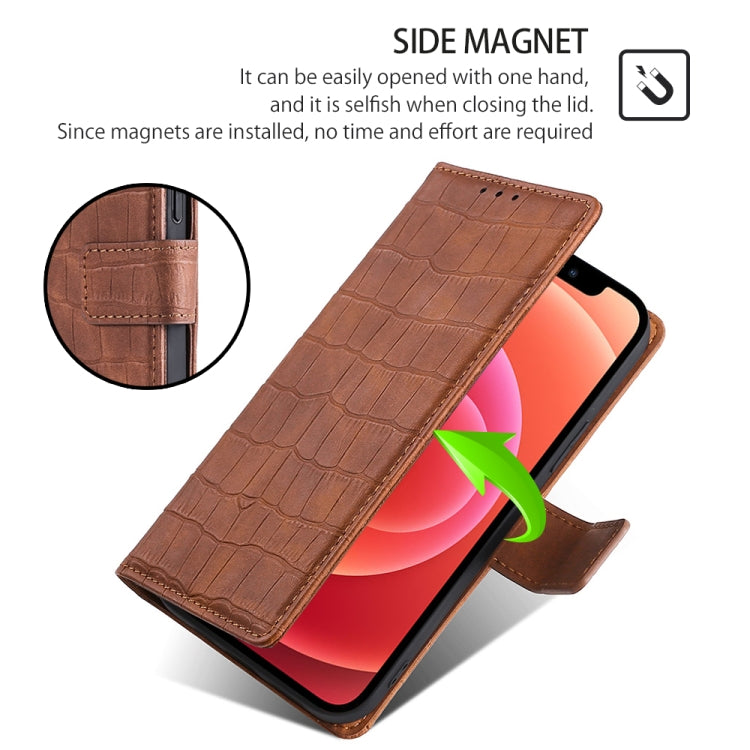 For iPhone 16 Pro Max Skin Feel Crocodile Magnetic Clasp Leather Phone Case(Brown) - iPhone 16 Pro Max Cases by buy2fix | Online Shopping UK | buy2fix