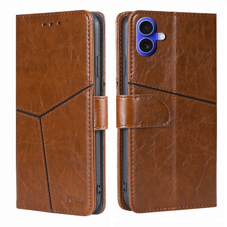 For iPhone 16 Plus Geometric Stitching Leather Phone Case(Light Brown) - iPhone 16 Plus Cases by buy2fix | Online Shopping UK | buy2fix