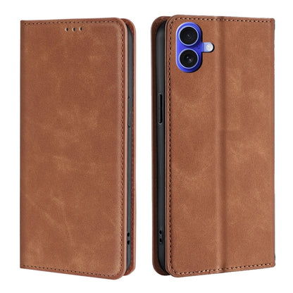 For iPhone 16 Plus Skin Feel Magnetic Leather Phone Case(Light Brown) - iPhone 16 Plus Cases by buy2fix | Online Shopping UK | buy2fix