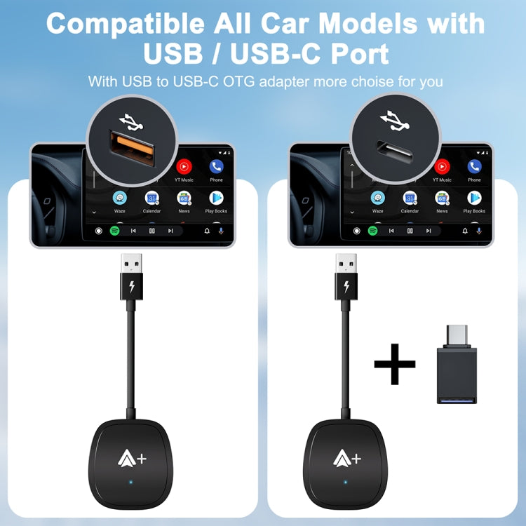 USB Interface Wired to Wireless CarPlay Auto Adapter for Android, Specification:Square(Black) - Bluetooth Adapters by buy2fix | Online Shopping UK | buy2fix