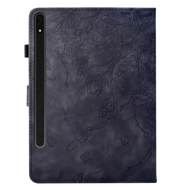 For Samsung Galaxy Tab S9 Flowers and Bird Embossed Smart Leather Tablet Case(Black) - Galaxy Tab S9 Cases by buy2fix | Online Shopping UK | buy2fix