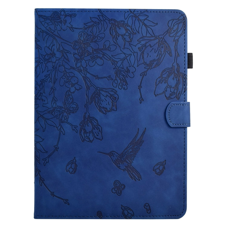 For Samsung Galaxy Tab S9 Flowers and Bird Embossed Smart Leather Tablet Case(Dark Blue) - Galaxy Tab S9 Cases by buy2fix | Online Shopping UK | buy2fix