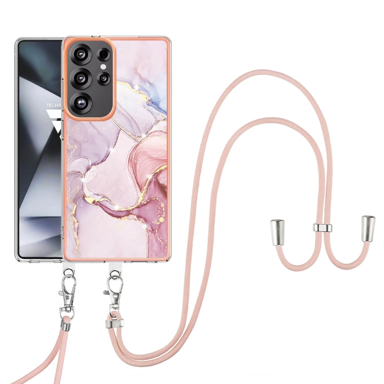 For Samsung Galaxy S25 Ultra 5G Electroplating Marble Dual-side IMD Phone Case with Lanyard(Rose Gold 005) - Galaxy S25 Ultra 5G Cases by buy2fix | Online Shopping UK | buy2fix