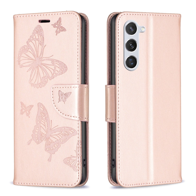 For Samsung Galaxy S25 5G Embossing Two Butterflies Pattern Leather Phone Case(Rose Gold) - Galaxy S25 5G Cases by buy2fix | Online Shopping UK | buy2fix