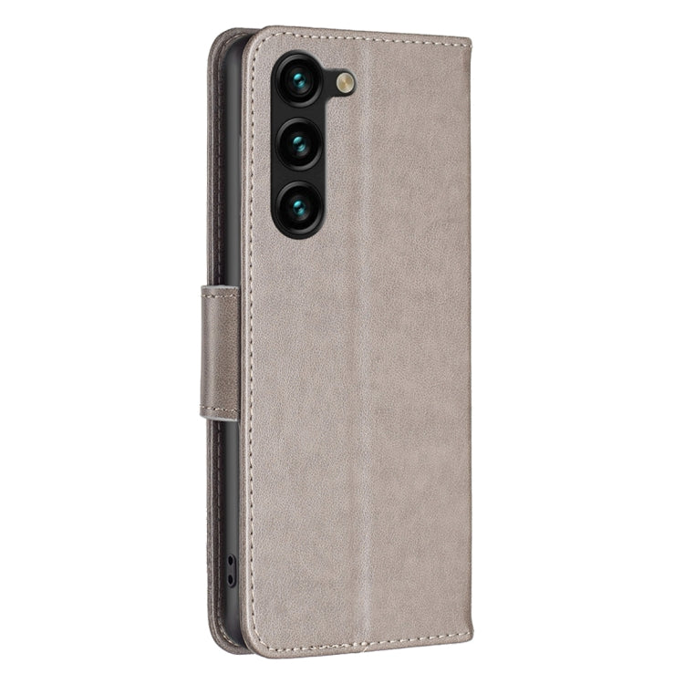 For Samsung Galaxy S25+ 5G Embossing Two Butterflies Pattern Leather Phone Case(Grey) - Galaxy S25+ 5G Cases by buy2fix | Online Shopping UK | buy2fix