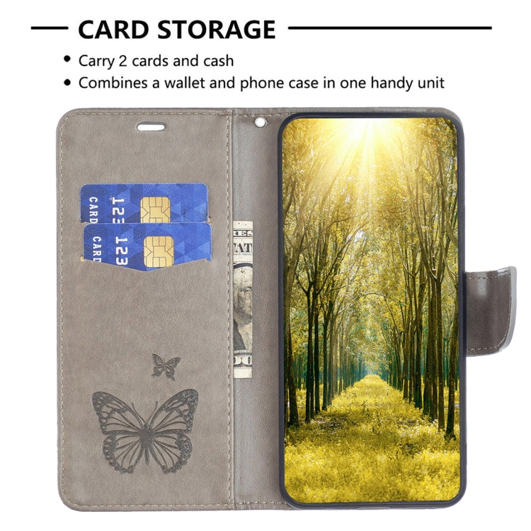 For Samsung Galaxy S25+ 5G Embossing Two Butterflies Pattern Leather Phone Case(Grey) - Galaxy S25+ 5G Cases by buy2fix | Online Shopping UK | buy2fix