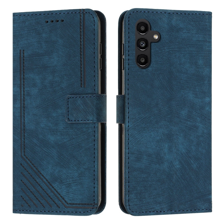 For Samsung Galaxy S25 / S24 5G Skin Feel Stripe Pattern Leather Phone Case with Long Lanyard(Blue) - Galaxy S25 5G Cases by buy2fix | Online Shopping UK | buy2fix