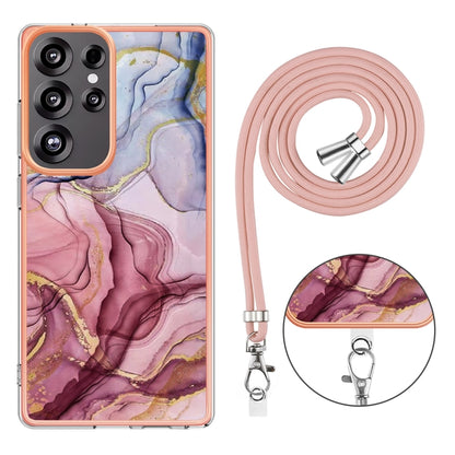 For Samsung Galaxy S25 Ultra 5G Electroplating Marble Dual-side IMD Phone Case with Lanyard(Rose Red 014) - Galaxy S25 Ultra 5G Cases by buy2fix | Online Shopping UK | buy2fix