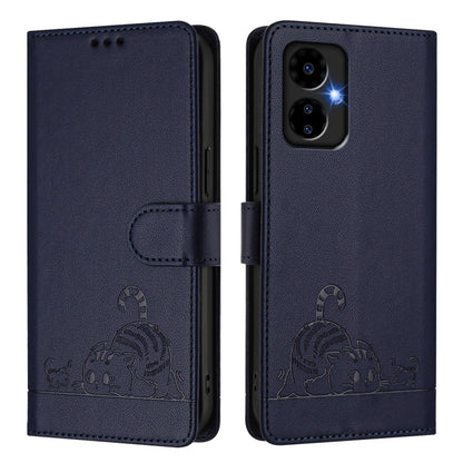 For Boost Mobile Celero 5G 2024 Cat Rat Embossed RFID Leather Phone Case with Lanyard(Blue) - More Brand by buy2fix | Online Shopping UK | buy2fix