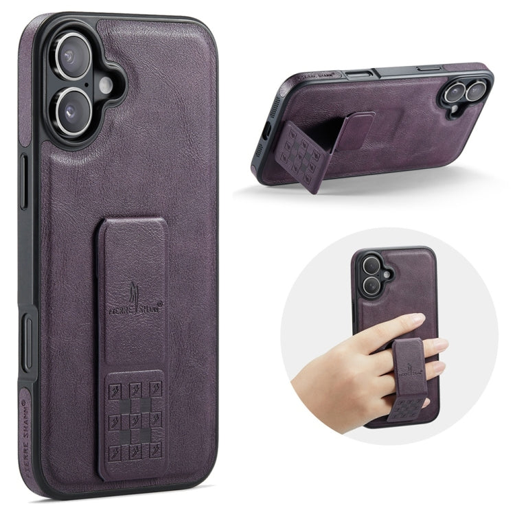 For iPhone 16 Fierre Shann Oil Wax Cow Leather Holder Back Phone Case(Purple) - iPhone 16 Cases by FIERRE SHANN | Online Shopping UK | buy2fix