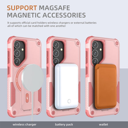 For Samsung Galaxy S24 5G / S25 5G Armor MagSafe Holder PC Hybrid TPU Phone Case(Pink) - Galaxy S25 5G Cases by buy2fix | Online Shopping UK | buy2fix