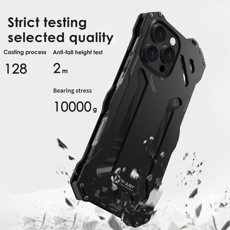 For iPhone 16 Plus R-JUST RJ-17 Shockproof Armor Hollow Metal Phone Case(Black) - iPhone 16 Plus Cases by R-JUST | Online Shopping UK | buy2fix