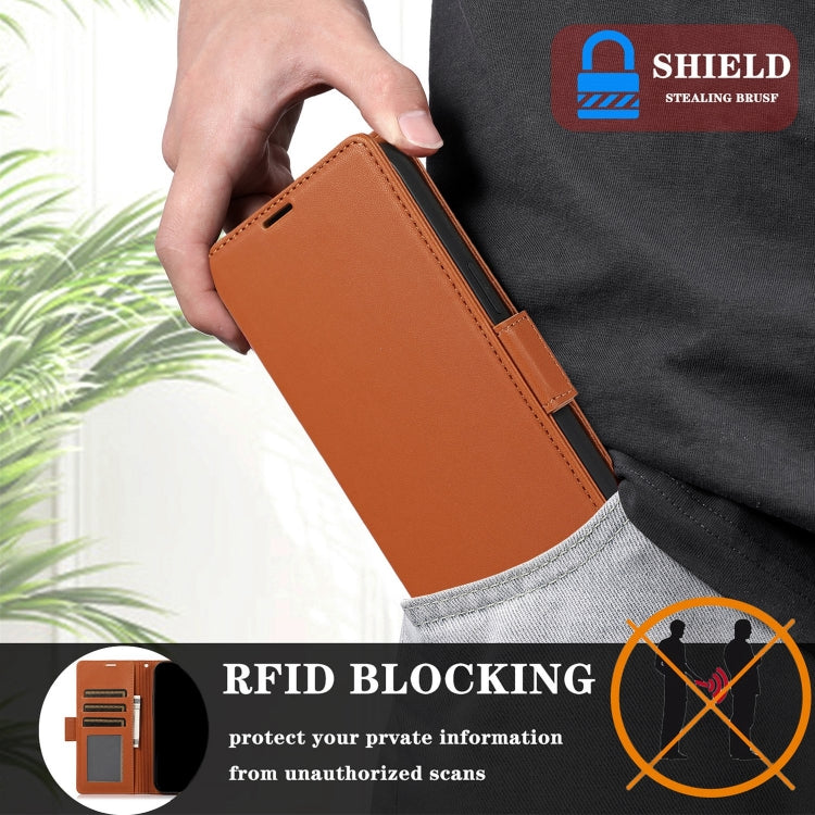 For Samsung Galaxy S25 / S24 5G Side Buckle RFID Anti-theft Leather Phone Case(Brown) - Galaxy S25 5G Cases by buy2fix | Online Shopping UK | buy2fix