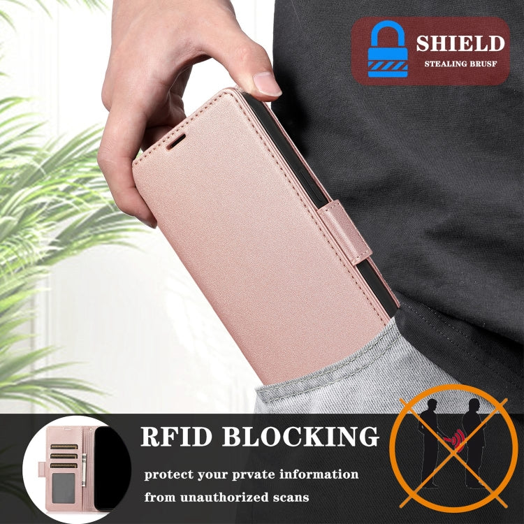 For Samsung Galaxy S25+ / S24+ 5G Side Buckle RFID Anti-theft Leather Phone Case(Rose Gold) - Galaxy S25+ 5G Cases by buy2fix | Online Shopping UK | buy2fix