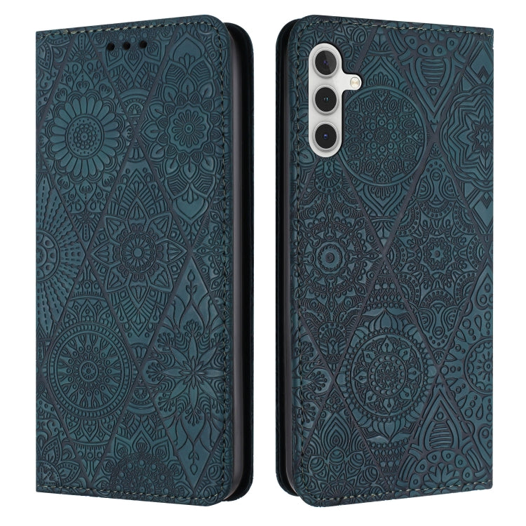 For Samsung Galaxy S25 5G Ethnic Embossed Adsorption Leather Phone Case(Blue) - Galaxy S25 5G Cases by buy2fix | Online Shopping UK | buy2fix