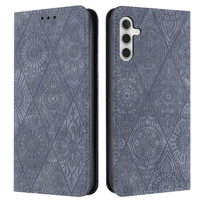 For Samsung Galaxy S25 5G Ethnic Embossed Adsorption Leather Phone Case(Grey) - Galaxy S25 5G Cases by buy2fix | Online Shopping UK | buy2fix