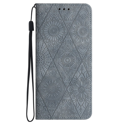 For Samsung Galaxy S25 5G Ethnic Embossed Adsorption Leather Phone Case(Grey) - Galaxy S25 5G Cases by buy2fix | Online Shopping UK | buy2fix