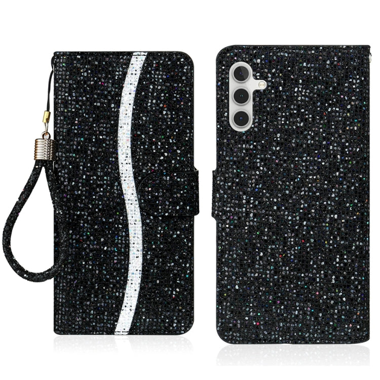 For Samsung Galaxy S25 5G Glitter Powder Filp Leather Phone Case(Black) - Galaxy S25 5G Cases by buy2fix | Online Shopping UK | buy2fix