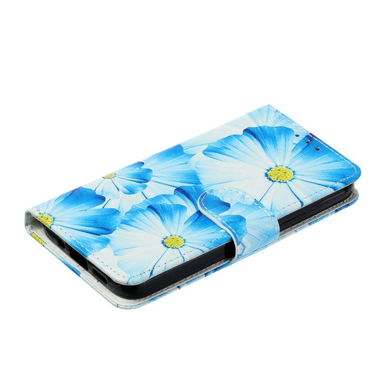 For OnePlus 13 Colored Drawing Marble Pattern Leather Phone Case(Blue Flower) - OnePlus Cases by buy2fix | Online Shopping UK | buy2fix