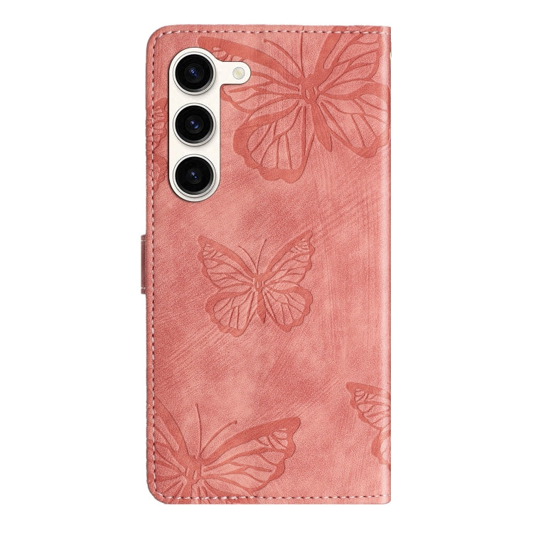 For Samsung Galaxy S25 5G Skin-feel Embossed Butterfly Leather Phone Case(Pink) - Galaxy S25 5G Cases by buy2fix | Online Shopping UK | buy2fix