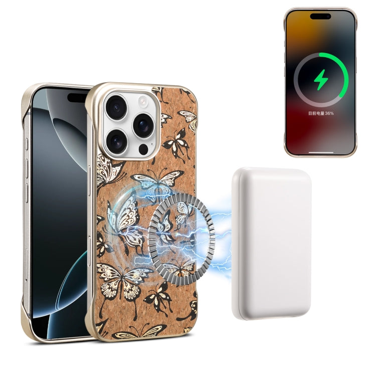 For iPhone 16 Pro Max Denior A18 WoodenPaint MagSafe Phone Case(Butterflies) - iPhone 16 Pro Max Cases by Denior | Online Shopping UK | buy2fix