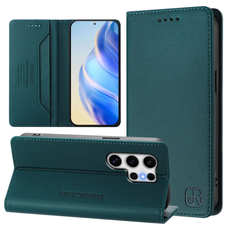 For Samsung Galaxy S25 Ultra 5G RC01 Dual-Folded Magnetic Suction RFID Leather Phone Case(Dark Green) - Galaxy S25 Ultra 5G Cases by buy2fix | Online Shopping UK | buy2fix