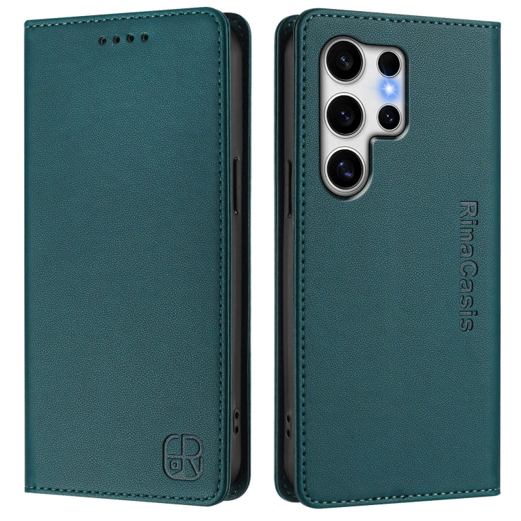 For Samsung Galaxy S25 Ultra 5G RC01 Dual-Folded Magnetic Suction RFID Leather Phone Case(Dark Green) - Galaxy S25 Ultra 5G Cases by buy2fix | Online Shopping UK | buy2fix