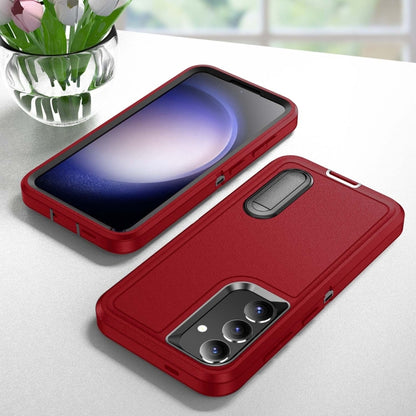 For Samsung Galaxy S24 / S25 5G Rugged PC Hybrid Silicone Phone Case with Holder(Red+Black) - Galaxy S25 5G Cases by buy2fix | Online Shopping UK | buy2fix