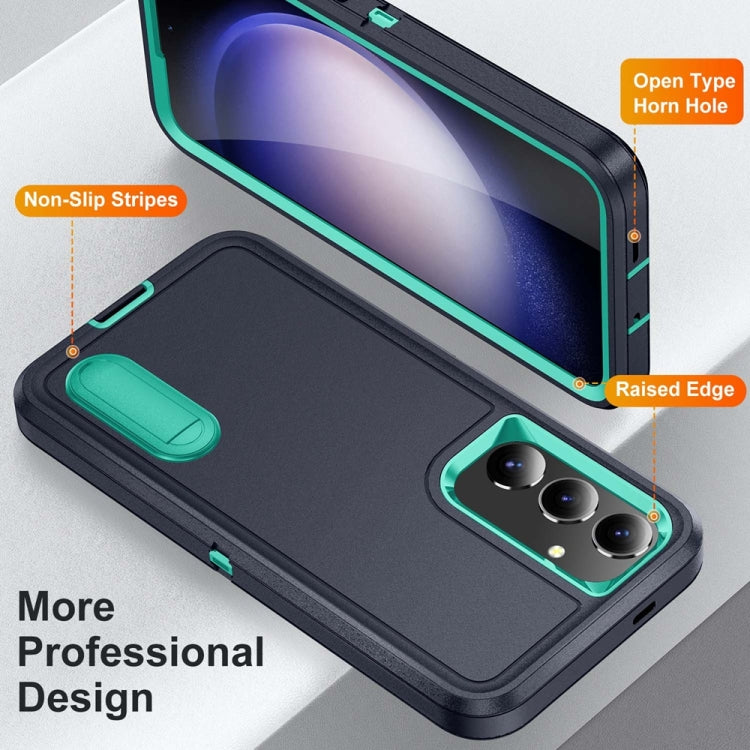 For Samsung Galaxy S24 / S25 5G Rugged PC Hybrid Silicone Phone Case with Holder(Dark Blue+Light Green) - Galaxy S25 5G Cases by buy2fix | Online Shopping UK | buy2fix