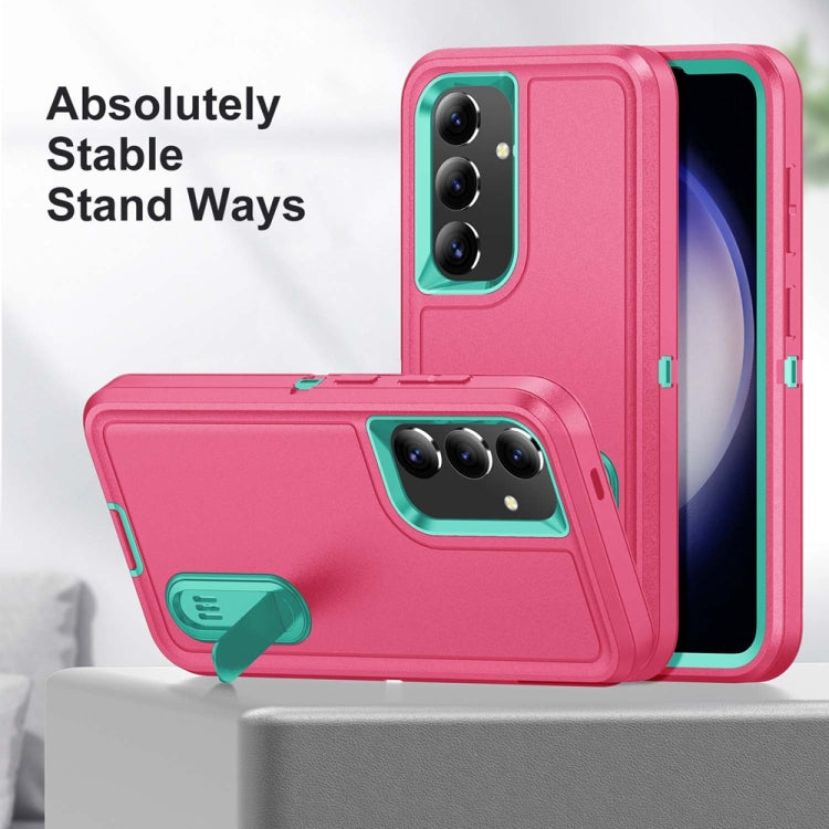 For Samsung Galaxy S24+ / S25+ 5G Rugged PC Hybrid Silicone Phone Case with Holder(Rose Red+Light Green) - Galaxy S25+ 5G Cases by buy2fix | Online Shopping UK | buy2fix