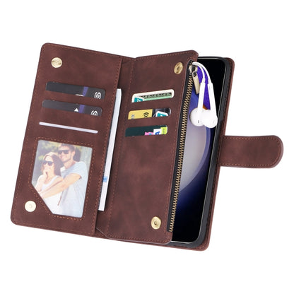 For Samsung Galaxy S25 5G Multifunctional Frosted Zipper Wallet Leather Phone Case(Coffee) - Galaxy S25 5G Cases by buy2fix | Online Shopping UK | buy2fix