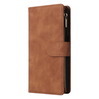 For Samsung Galaxy S25+ 5G Multifunctional Frosted Zipper Wallet Leather Phone Case(Brown) - Galaxy S25+ 5G Cases by buy2fix | Online Shopping UK | buy2fix