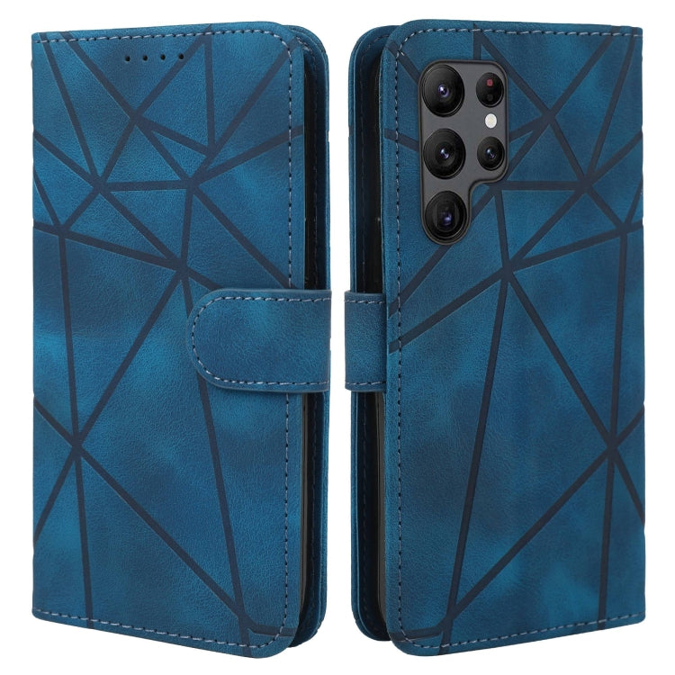 For Samsung Galaxy S25 Ultra 5G Skin Feel Geometric Lines Leather Phone Case(Blue) - Galaxy S25 Ultra 5G Cases by buy2fix | Online Shopping UK | buy2fix