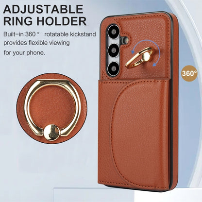 For Samsung Galaxy S25+ 5G Ring Holder Card Bag Skin Feel Phone Case(Brown) - Galaxy S25+ 5G Cases by buy2fix | Online Shopping UK | buy2fix