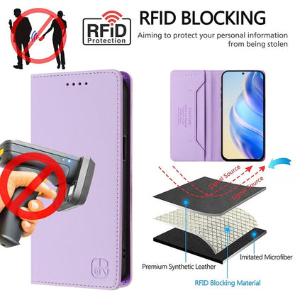 For OnePlus 11 RC01 Dual-Folded Magnetic Suction RFID Leather Phone Case(Light Purple) - OnePlus Cases by buy2fix | Online Shopping UK | buy2fix