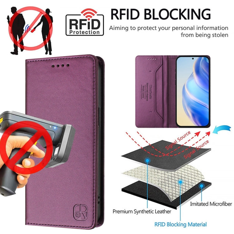 For OnePlus 11 RC01 Dual-Folded Magnetic Suction RFID Leather Phone Case(Violet) - OnePlus Cases by buy2fix | Online Shopping UK | buy2fix