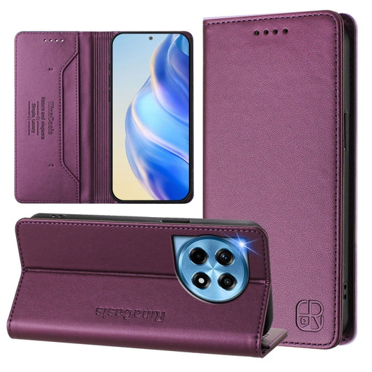 For OnePlus 12 Global RC01 Dual-Folded Magnetic Suction RFID Leather Phone Case(Violet) - OnePlus Cases by buy2fix | Online Shopping UK | buy2fix