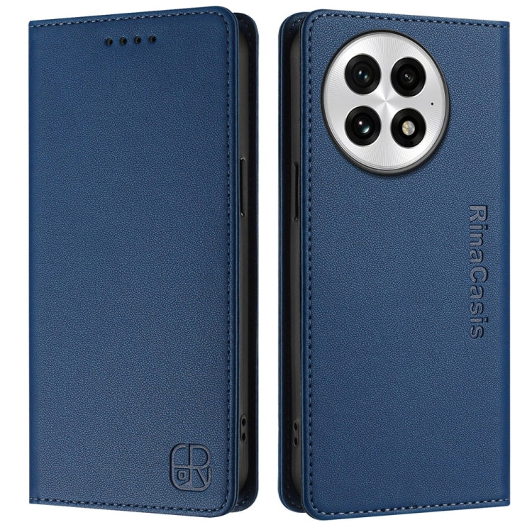 For OnePlus 13 RC01 Dual-Folded Magnetic Suction RFID Leather Phone Case(Dark Blue) - OnePlus Cases by buy2fix | Online Shopping UK | buy2fix