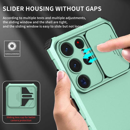 For Samsung Galaxy S25 Ultra 5G Stereoscopic Holder Sliding Camshield Phone Case(Light Green) - Galaxy S25 Ultra 5G Cases by buy2fix | Online Shopping UK | buy2fix