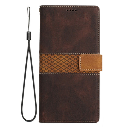 For Samsung Galaxy S25+ 5G Grid Stitching Leather Phone Case with Lanyard(Brown) - Galaxy S25+ 5G Cases by buy2fix | Online Shopping UK | buy2fix