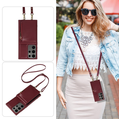 For Samsung Galaxy S25 Ultra 5G Crossbody Lanyard Zipper Wallet Leather Phone Case(Wine Red) - Galaxy S25 Ultra 5G Cases by buy2fix | Online Shopping UK | buy2fix