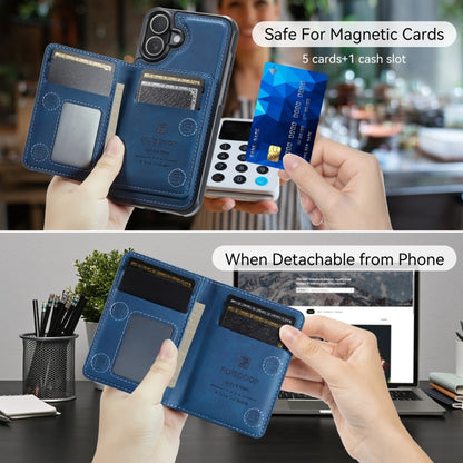 For iPhone 16 AutSpace A13 MagSafe Magnetic RFID Flip Card Bag Phone Case(Blue) - iPhone 16 Cases by AutSpace | Online Shopping UK | buy2fix