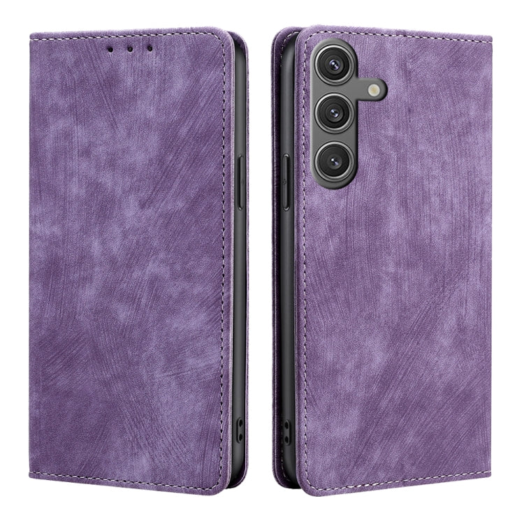 For Samsung Galaxy S25 5G RFID Anti-theft Brush Magnetic Leather Phone Case(Purple) - Galaxy S25 5G Cases by buy2fix | Online Shopping UK | buy2fix