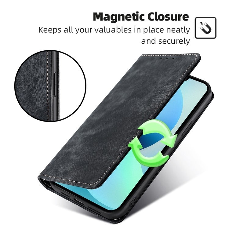 For Samsung Galaxy S25+ 5G RFID Anti-theft Brush Magnetic Leather Phone Case(Black) - Galaxy S25+ 5G Cases by buy2fix | Online Shopping UK | buy2fix