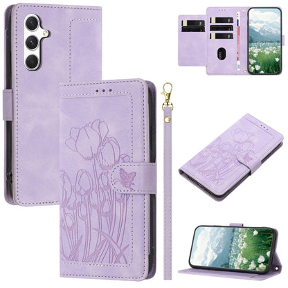 For Samsung Galaxy S25+ 5G Tulips Embossed Leather Phone Case with Lanyard(Purple) - Galaxy S25+ 5G Cases by buy2fix | Online Shopping UK | buy2fix