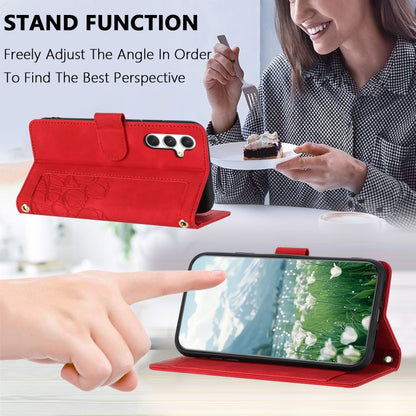 For Samsung Galaxy S25+ 5G Tulips Embossed Leather Phone Case with Lanyard(Red) - Galaxy S25+ 5G Cases by buy2fix | Online Shopping UK | buy2fix