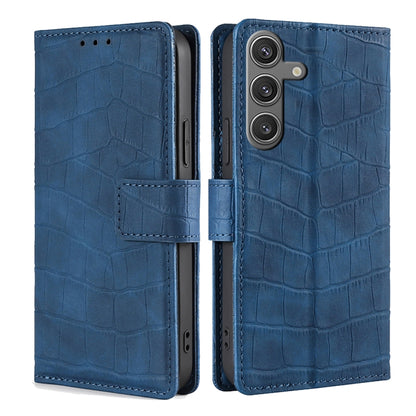 For Samsung Galaxy S25 5G Skin Feel Crocodile Magnetic Clasp Leather Phone Case(Blue) - Galaxy S25 5G Cases by buy2fix | Online Shopping UK | buy2fix