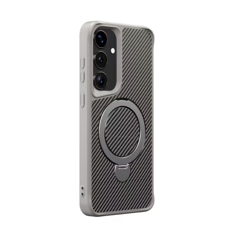 For Samsung Galaxy S25 / S24 5G Carbon Fiber Texture 360 MagSafe Holder Phone Case(Titanium Gray) - Galaxy S25 5G Cases by buy2fix | Online Shopping UK | buy2fix